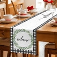thumbnail image 5 of Welcome Table Runner 90 Inches, Spring Summer Green Leaves Rings Rustic Checkered Bed Runner Dresser Scarves Tabletop for Indoor Outdoor Parties/Ceremony/Banquet, 13" x 90", 5 of 9
