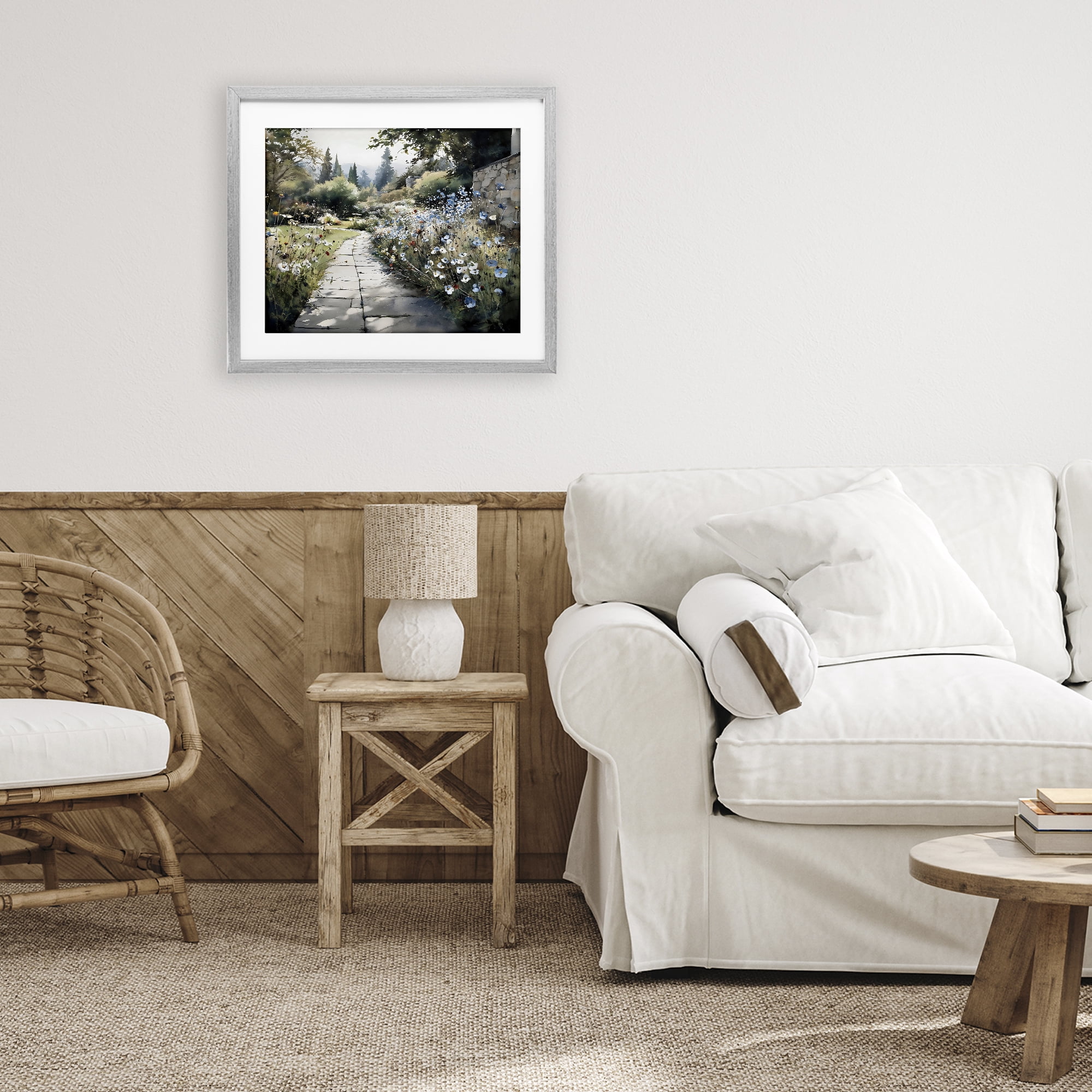 Stupell Industries Garden Pathway in Summer Light Gray Framed Print Under Glass, design by Franklyn Gregory