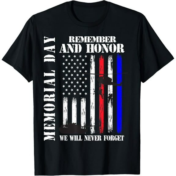 Memorial Day Remember Honor Never Forget Veteran USA Flag Women Kids Men T-Shirt