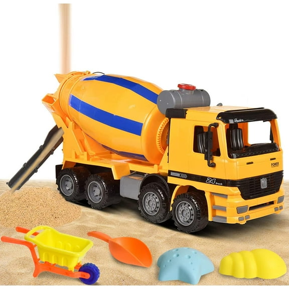 BEEMO Cement Mixer Toy Truck, Durable and Realistically Designed Plastic Girl and Boy Toys, Friction-Powered Construction Toys, Large Toy Trucks for 3 Years Old and Up, 15 x 6 x 7 inches