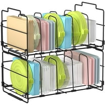 2 Tiers Stack Metal Food Container Lid Organizer 8 Dividers Storage Container Lid Holder Rack for Cabinets, Cupboards, Pantry Shelves, Drawers to Keep Kitchen Tidy