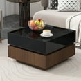 thumbnail image 3 of Trilenars Modern Square Coffee Table, High Gloss 360°Rotating Side Table, 2-Tier Center Table With 2 Drawers And Swivel Tabletop For Home Office Living Room, 3 of 9