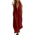 thumbnail image 2 of ClodeEU Women's Sleeveless Wide Leg Jumpsuit,Button Down Casual Linen Romper with Pockets Red,Women's Plus L, 2 of 8