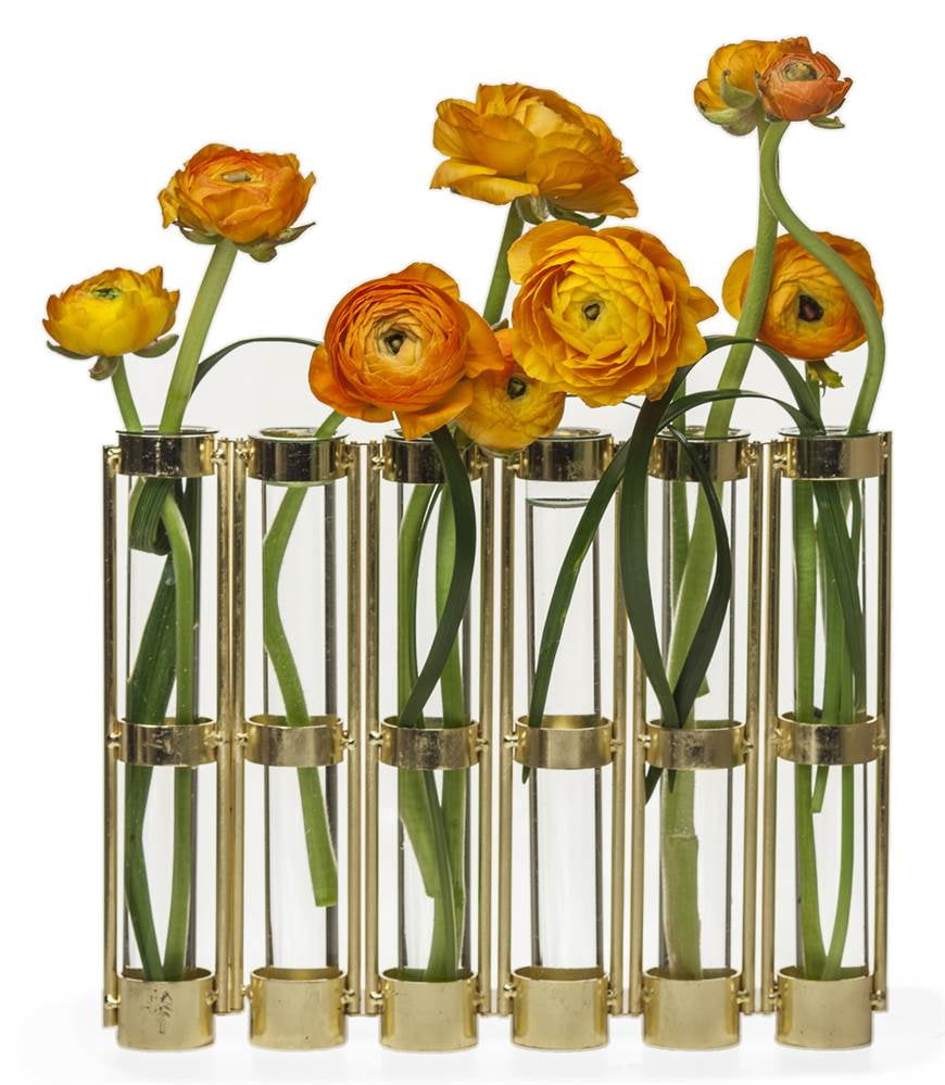 Metallic SixTube Hinged Bud Vase in Gold Finish