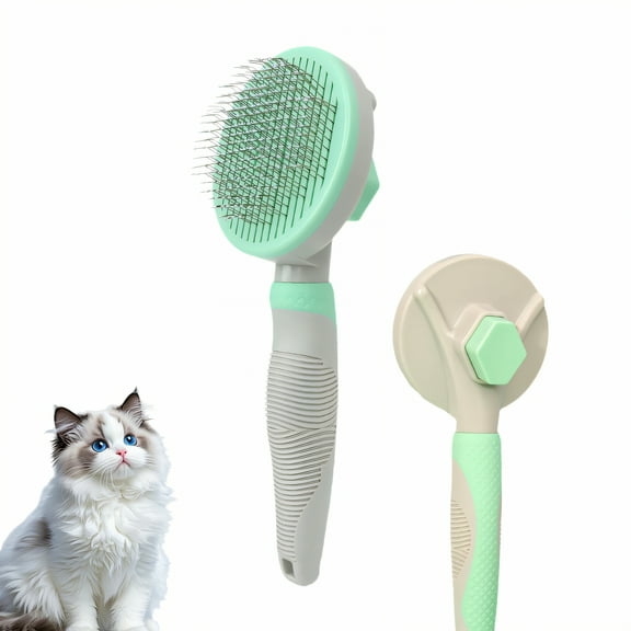 ACDANC Cat Brush for Long Haired Cats,Easy Fur Removal Cat Brushes for Indoor Cats,135° Bent Needles Cat Hair Brush,Green-Gray