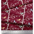 thumbnail image 2 of Soimoi Red Rayon Fabric Artistic Bird & Tree Fabric Prints By Yard 42 Inch Wide, 2 of 3
