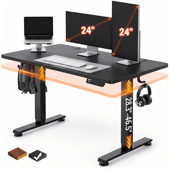 CHITOOMA 48" x 24" Electric Standing Desk with 4 Memory Preset Heights, Height Adjustable Sit Stand up Desk with Headphone Hook for Home Office, Black