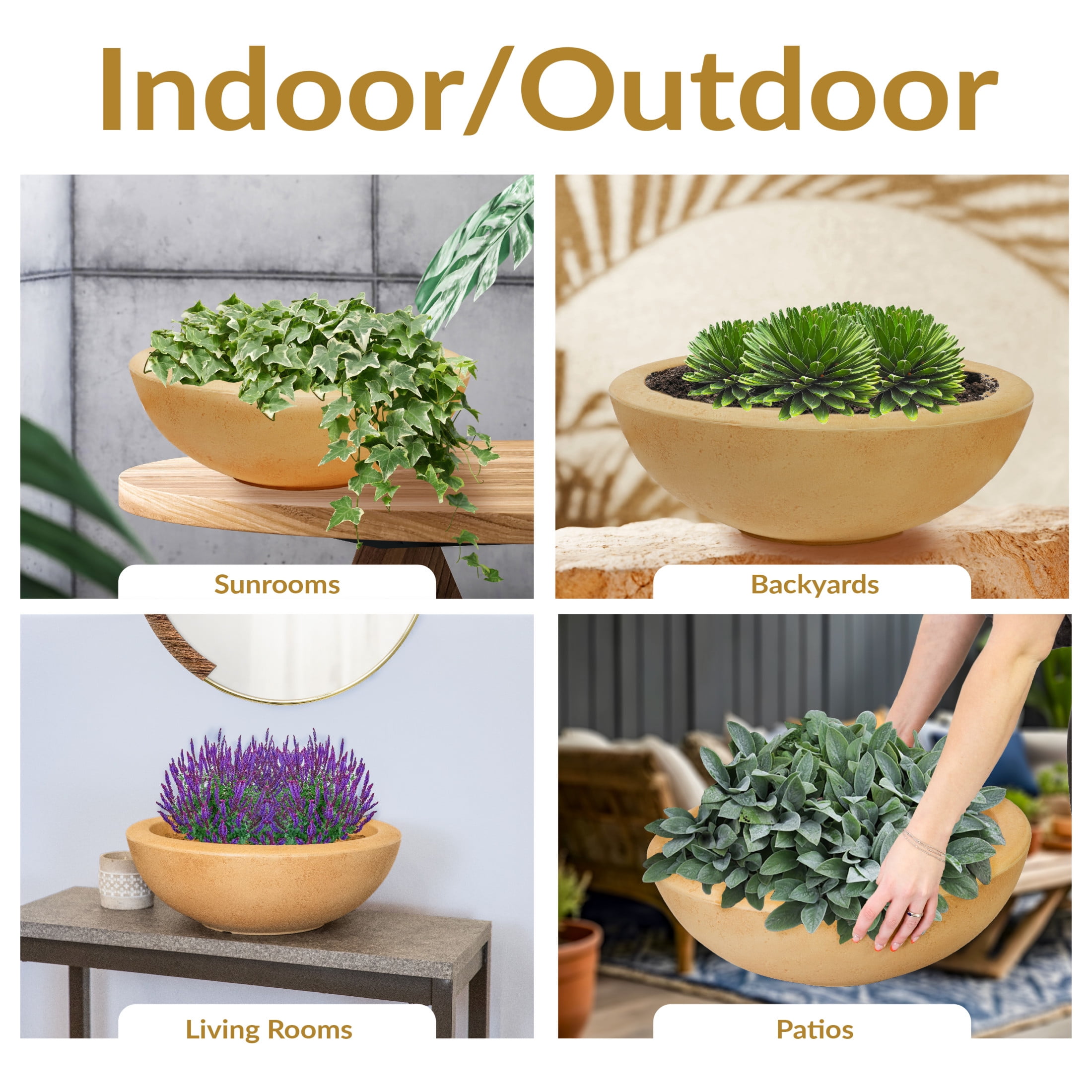 Sunnydaze Percival 20.75" x 20.75" x 11.5" Round Sand Polyresin Outdoor Planter Pot 2-Count