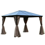 ALEKO GZBHR01 Aluminum Frame and Poly-carbonate Roof Gazebo with Removable Mesh Walls - 10 x 12 Feet - Brown