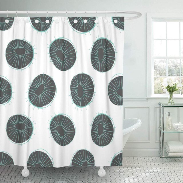 ABPHQTO Patrón con dibujos circulares modernos de mediados de siglo estilo años 50 para todos y usos Juego de cortinas de ducha de baño impermeables 165x180 cm