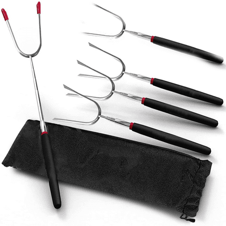 Marshmallow Roasting Sticks | Set Of 5 Extra Long Extendable Campfire Protect Kids Insulated Handles Smore Hot Dog Skewers Heavy Duty Metal Camping Equipm