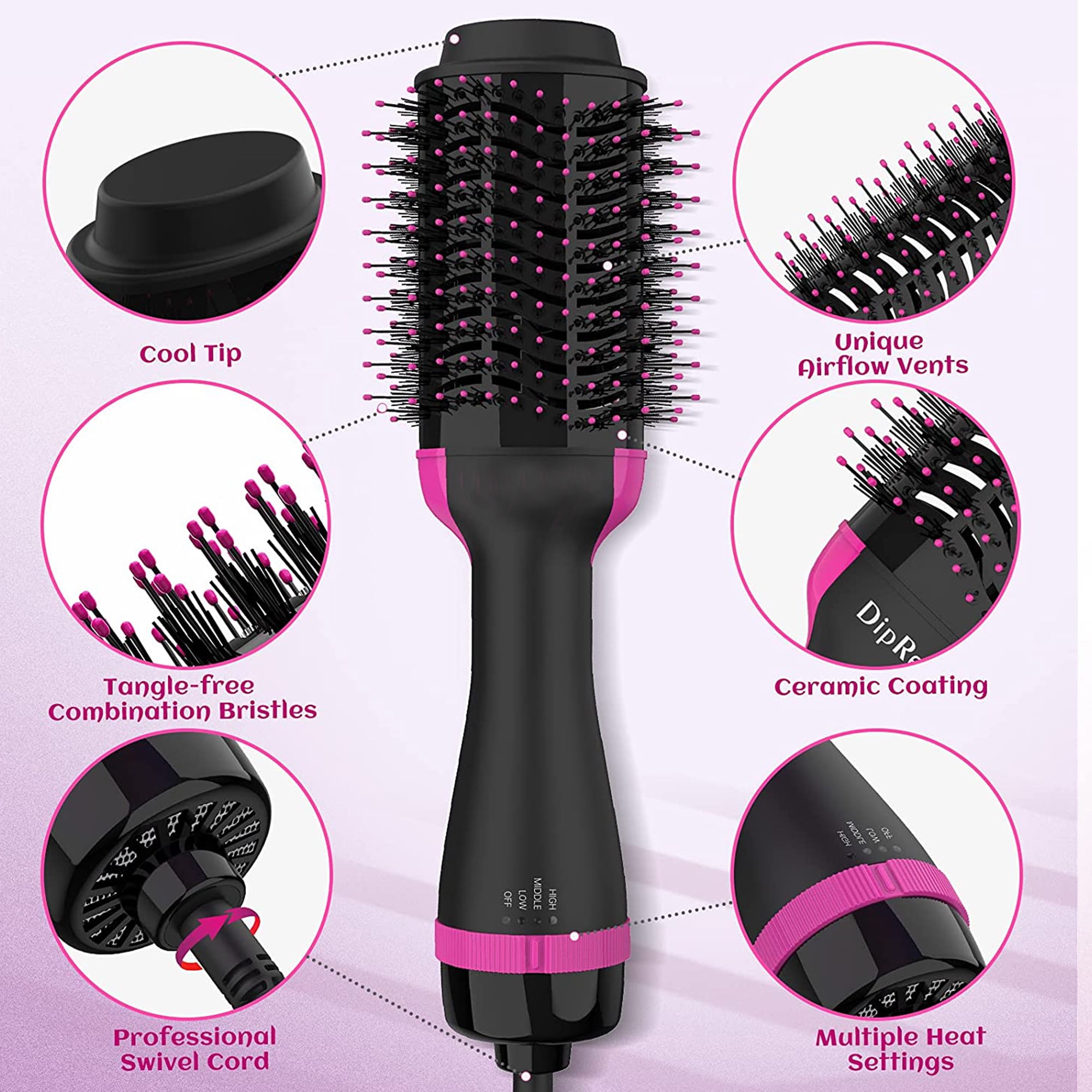 DEISNGB Professional Hair Dryer Brush, Hot Air Brush, One Step Hair Dryer & Hot Air styler for Hair Salon, Blowing Straightening, Curling