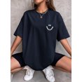 thumbnail image 1 of RWJDXD T-Shirt en Coton à Manches Courtes Imprimé Happy Expression pour Femmes Street Hip Hop Vêtements Respirants Tout-Temps Col Rond T-Shirts pour Femmes, 1 of 7