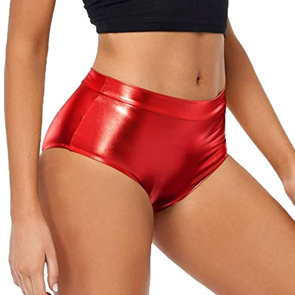 Alitao Leather Shorts Womens Shorts Casual Short High Waisted Shorts Leather Metallic Solid Color High Gloss Women's Super Shorts Hot Pants Micro Shorts Womens Shorts Red M