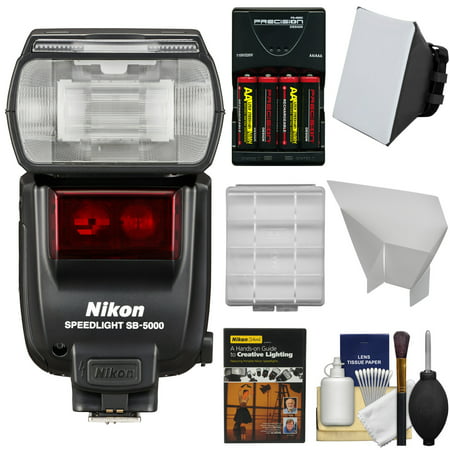 Nikon SB-5000 AF Speedlight Flash with Softbox & Diffuser + Batteries & Charger Kit for D3300, D3400, D5300, D5500, D7100, D7200, D500, D750, D810, (Best External Flash For Nikon D7200)