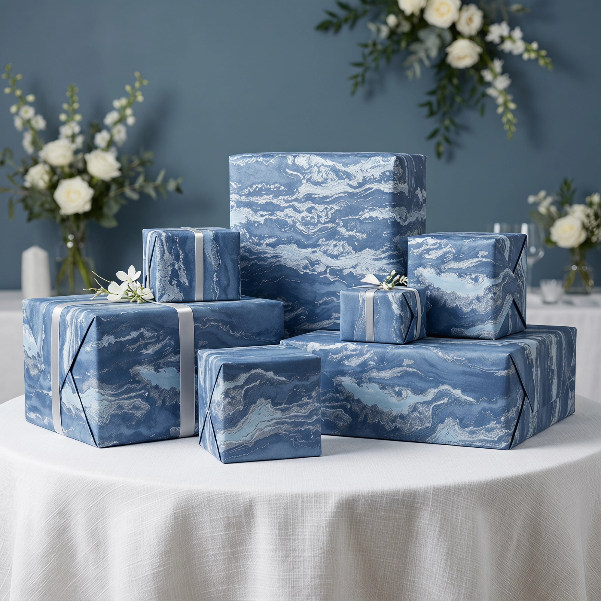 Unique Bargains Flowing Cloud Pattern Gift Wrapping Paper for Occasions Blue 27.6"x 19.7"