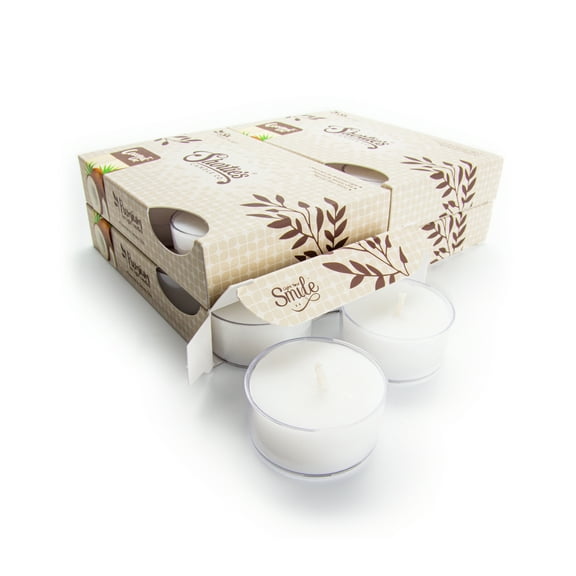 Coconut Cove Tealight Candles Bulk Pack - 24 White Premium Scented Tea Lights - Natural Oils - Shortie's Candle Company