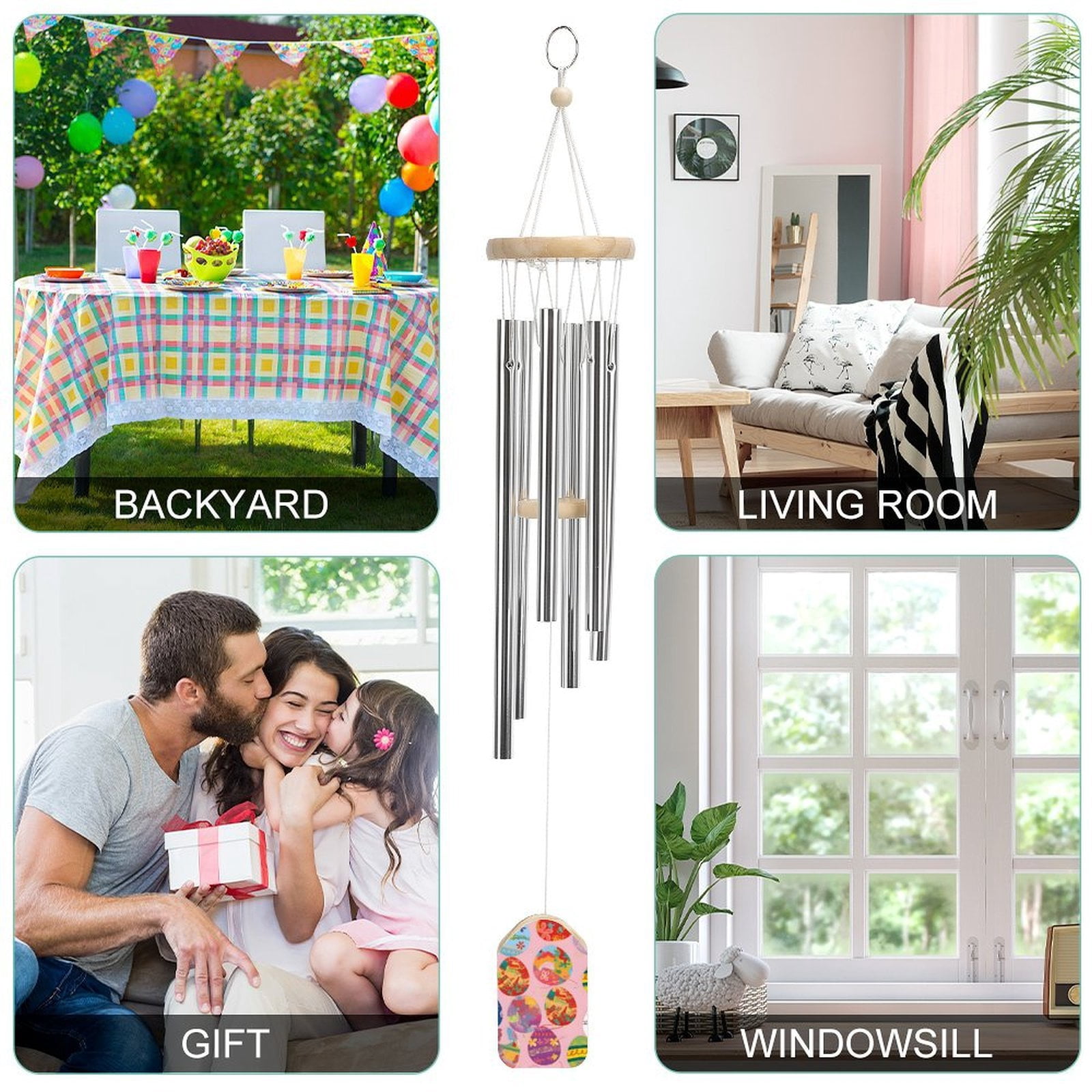 2.2×3.9in Nylon Rope Fixed 6 Aluminum Alloy Metal Tubes Clear Sound Wear Resistance Strong Durable Colorful Easter Eggs with Various Patterns