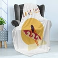 thumbnail image 4 of Graphic Beach Soft Flannel Fleece Throw Blanket, Live Love Surf Text and Girl with Surfboard, Cozy Plush for Indoor and Outdoor Use, 50" x 70", Earth Yellow Beige, by Ambesonne, 4 of 5