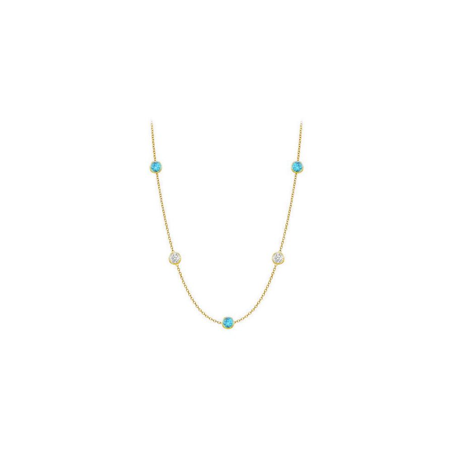LoveBrightJewelry Necklace By The Yard Blue Topaz with Cubic Zirconia Ten Carat TGW in 14K Yellow Gold 36 Inch Lon by Love Bright