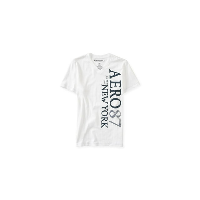 Camiseta gráfica Aeropostale con logotipo vertical desgastado para hombre blanca XXL
