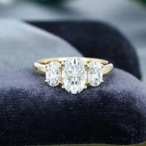 Jewelerix Oval Cut Three Stone Engagement Ring 10K Yellow Gold Plated Moissanite Diamond Look Ring Promise Wedding Ring for Women
