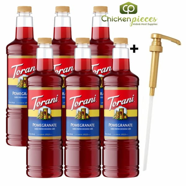 Torani Pomegranate Flavoring Syrup, Professional Exotic Fruit Beverage Base with Bonus Squeeze Pump, 1 Liter (33.8 fl oz)