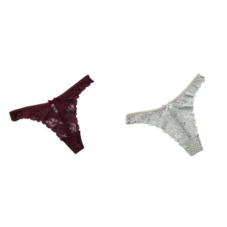 2-Pack Women Lace See-Through Breathable Thongs Briefs Panties Lingerie Underwear plus Size Lingerie for Women 4x Bodysuit Suspender Stockings Lingerie Submissive Lingerie for Women plus Lingerie
