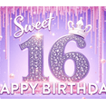 thumbnail image 4 of Glitter Theme Sweet 16 Birthday Banner Decorative Design Gemstone Accents Party Decoration for Birthday Party Celebration Photo Shoot, 4 of 7