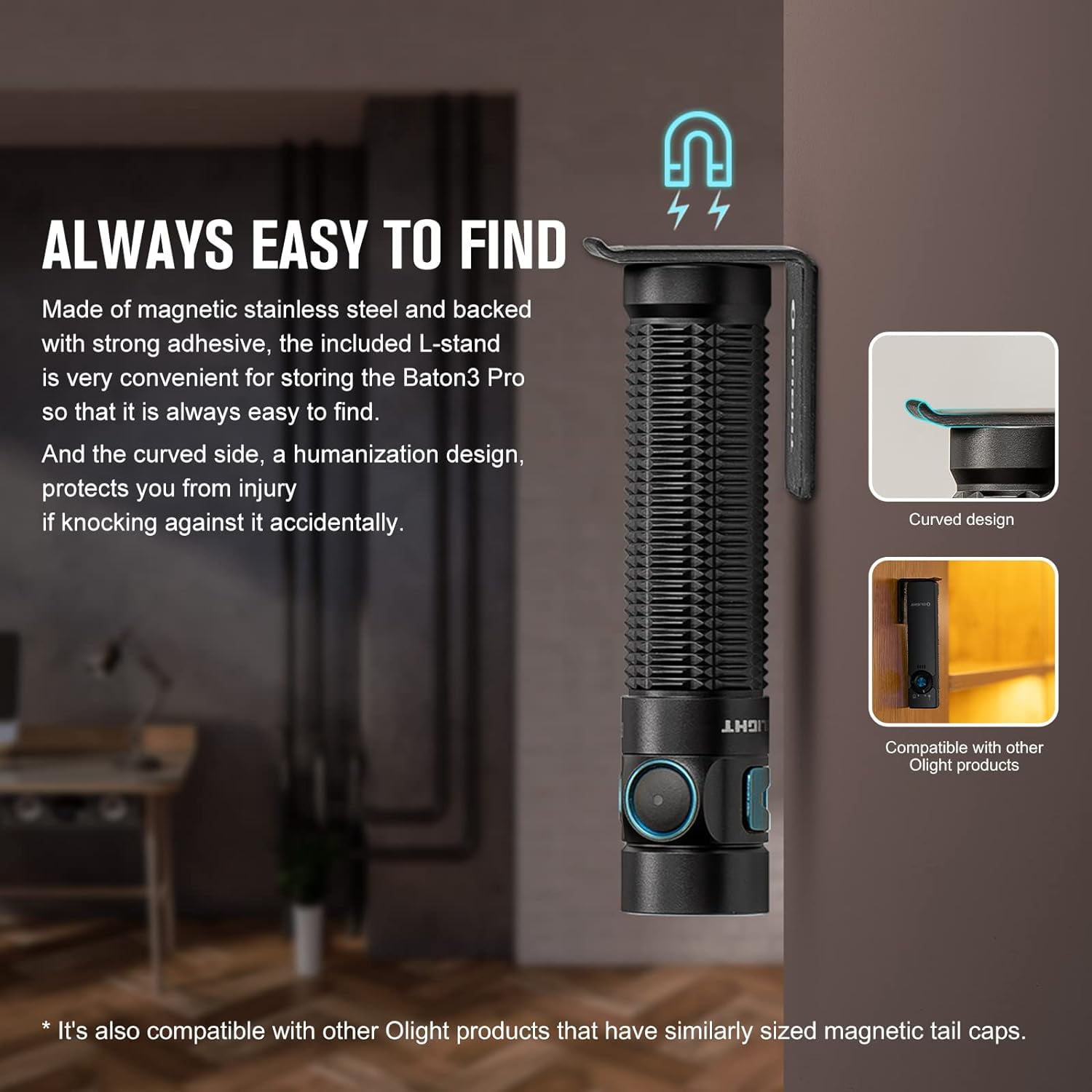 Olight Baton 3 Pro Brush Strokes Rechargeable Flashlight, 1500 Lum, Cool White （Black）
