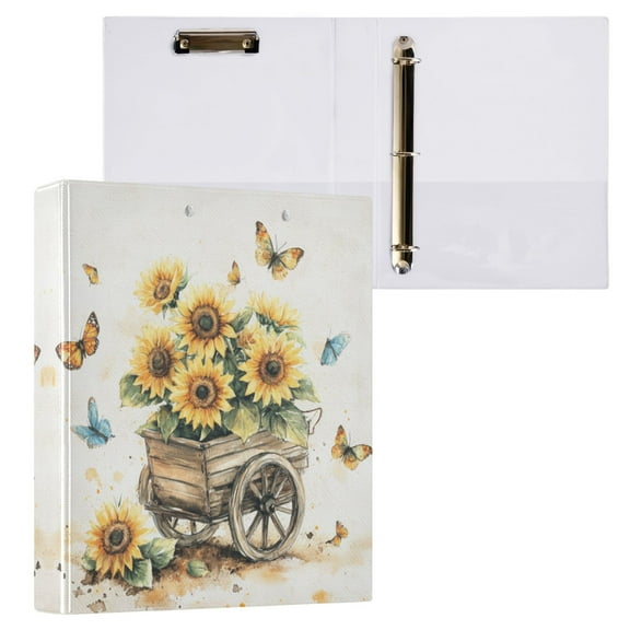Sunflowers and Butterflies 3 Ring Hardcover Binders 1.5in Round Rings for Letter-Size Folder Paper Organizer Pockets for Office Student Recipe