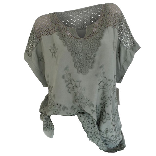 Moda Mujer Causal V-Cuello Blusa sólida Camiseta de manga corta Tops de encaje de verano Fridja ghk5751