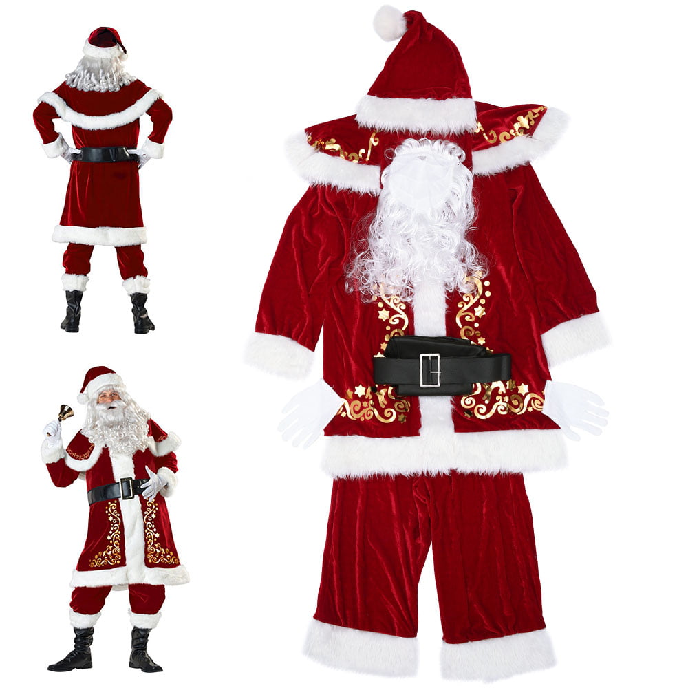 10 x Deluxe Father Christmas Hat Xmas Santa Fancy Dress Headbands Luxury Red 