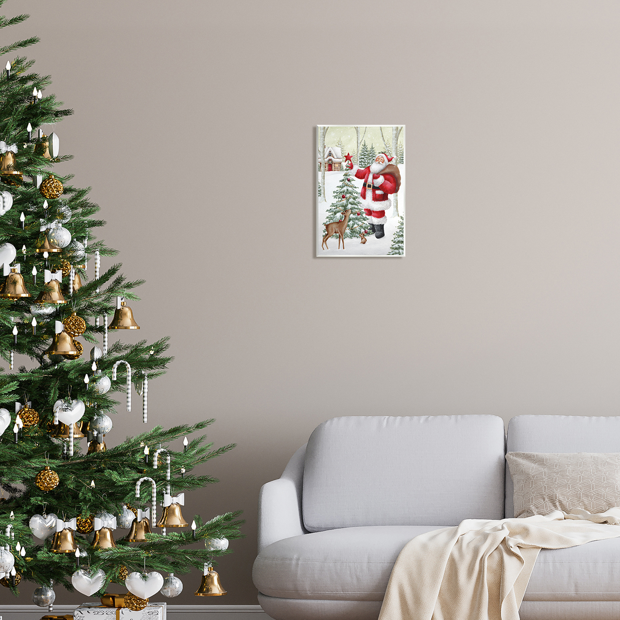 Stupell Industries Santa & Snowy Cabin Holiday Painting Unframed Art Print Wall Art, 10 x 15