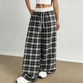 thumbnail image 5 of hlysgo Casual Plaid for Women Wide Leg Track Pants Elastic Waist Baggy Long Trousers with Pockets Black,XL, 5 of 5
