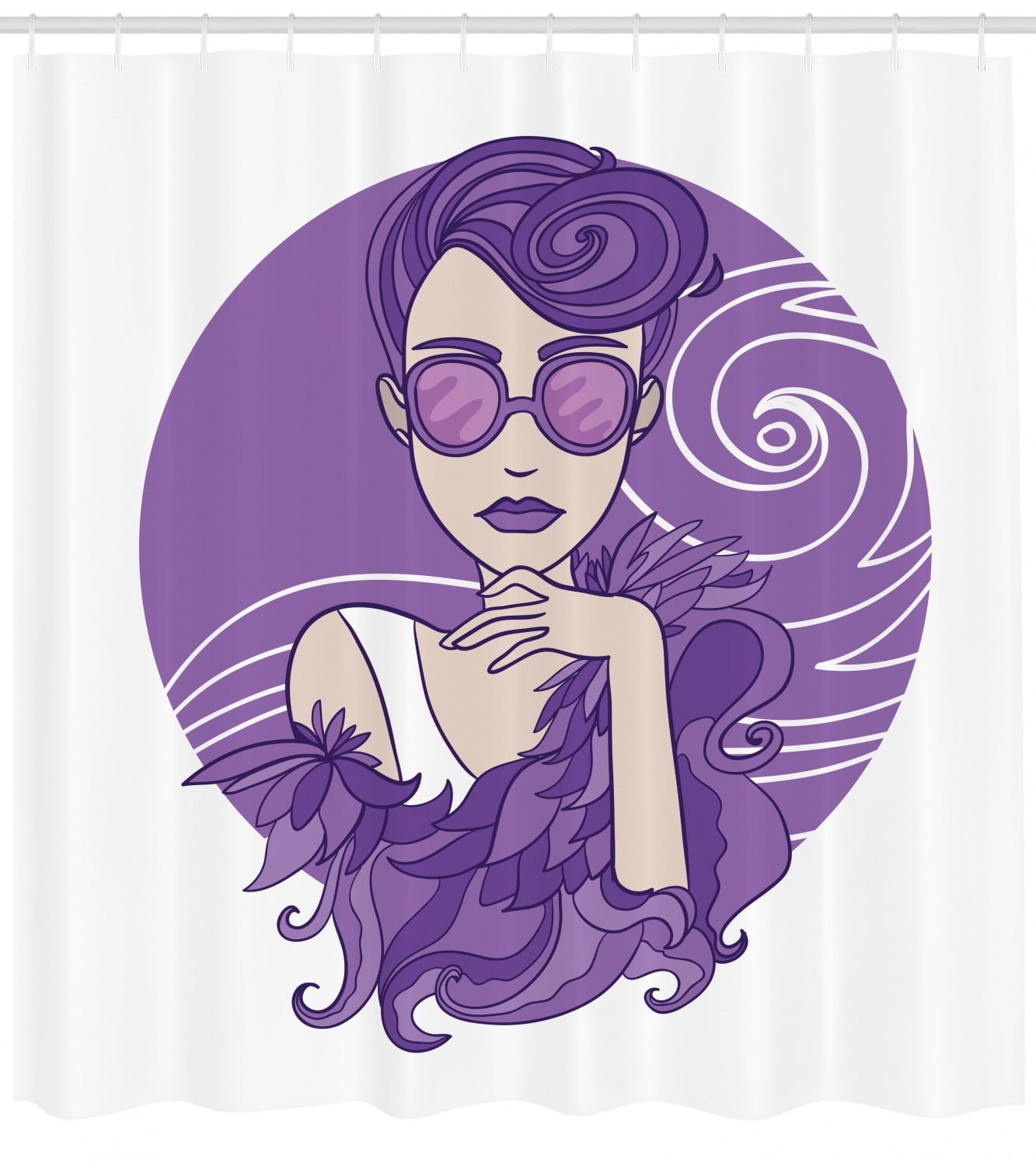 Diva Shower Curtain Glam Lady With Short Grunge Hair Wearing Purple Shade Clothes Sunglasses Fabric Bathroom Set With Hooks 69w X 75l Inches Long Violet White Eggshell By Ambesonne Walmart Com