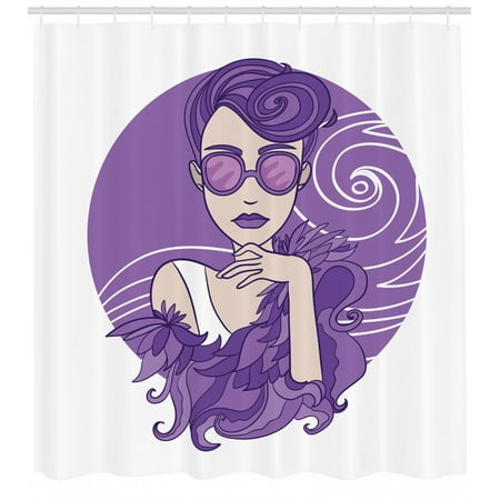Diva Shower Curtain Glam Lady With Short Grunge Hair Wearing