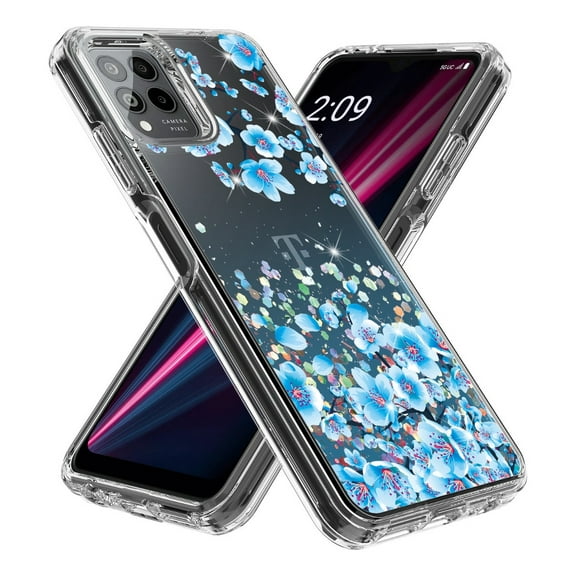 Rosebono Compatible With T-Mobile REVVL 6 5G Case, Hybrid Graphic Design Pattern Cover Case (Blue Flower)