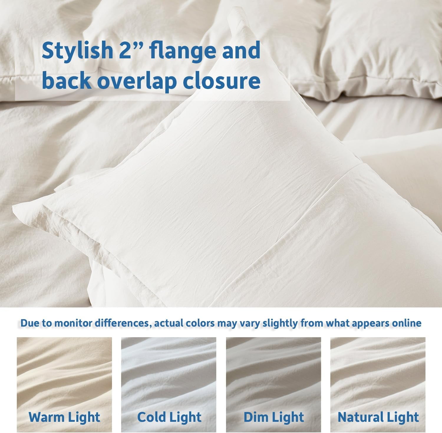 Virtu 3-Piece Duvet Cover Set, Soft Prewashed Bedding Set King with Pillow Shams, Off White