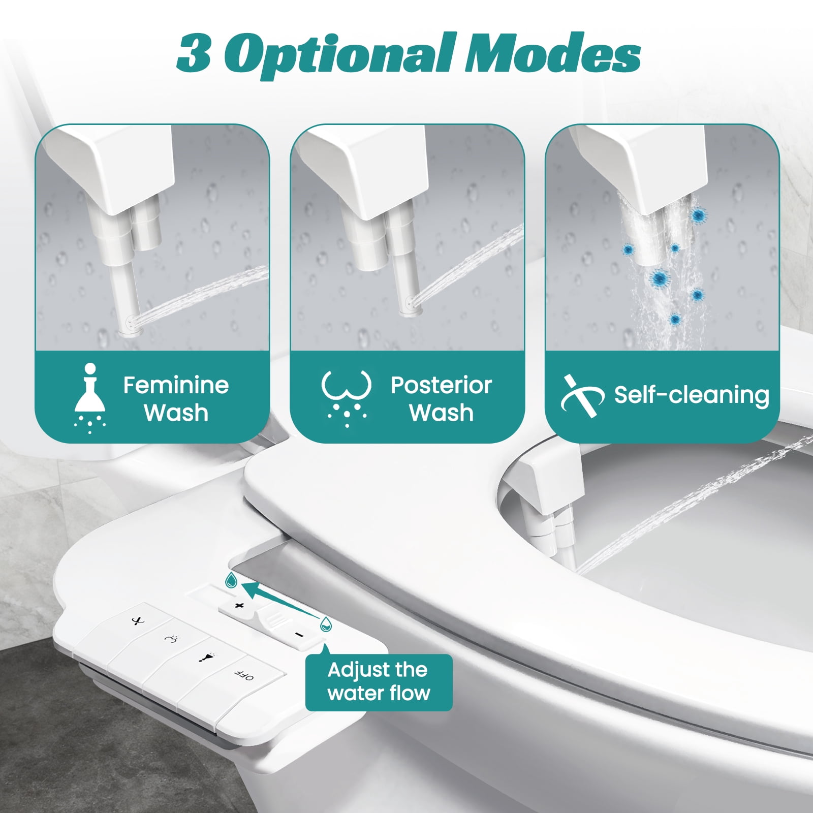 QUITEDEW Dual Nozzle Non-Electric Bidet Toilet Attachment,Self-Cleaning,Adjustable Water Pressure Control with Filtration,White