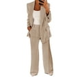 thumbnail image 2 of Women 2 Piece Outfits Plus Size Business Casual Long Sleeves Lapel Top Straight Leg Pants Suits Apricot M, 2 of 5