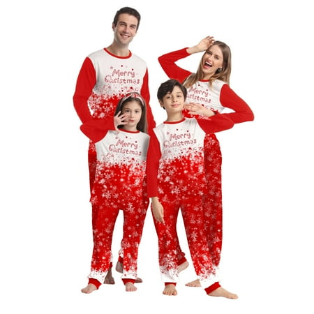 

Raruxxin Christmas Family Matching Pajamas Gradient Snowflake Letter Print Long Sleeve Tops and Casual Pants Holiday Sleepwear