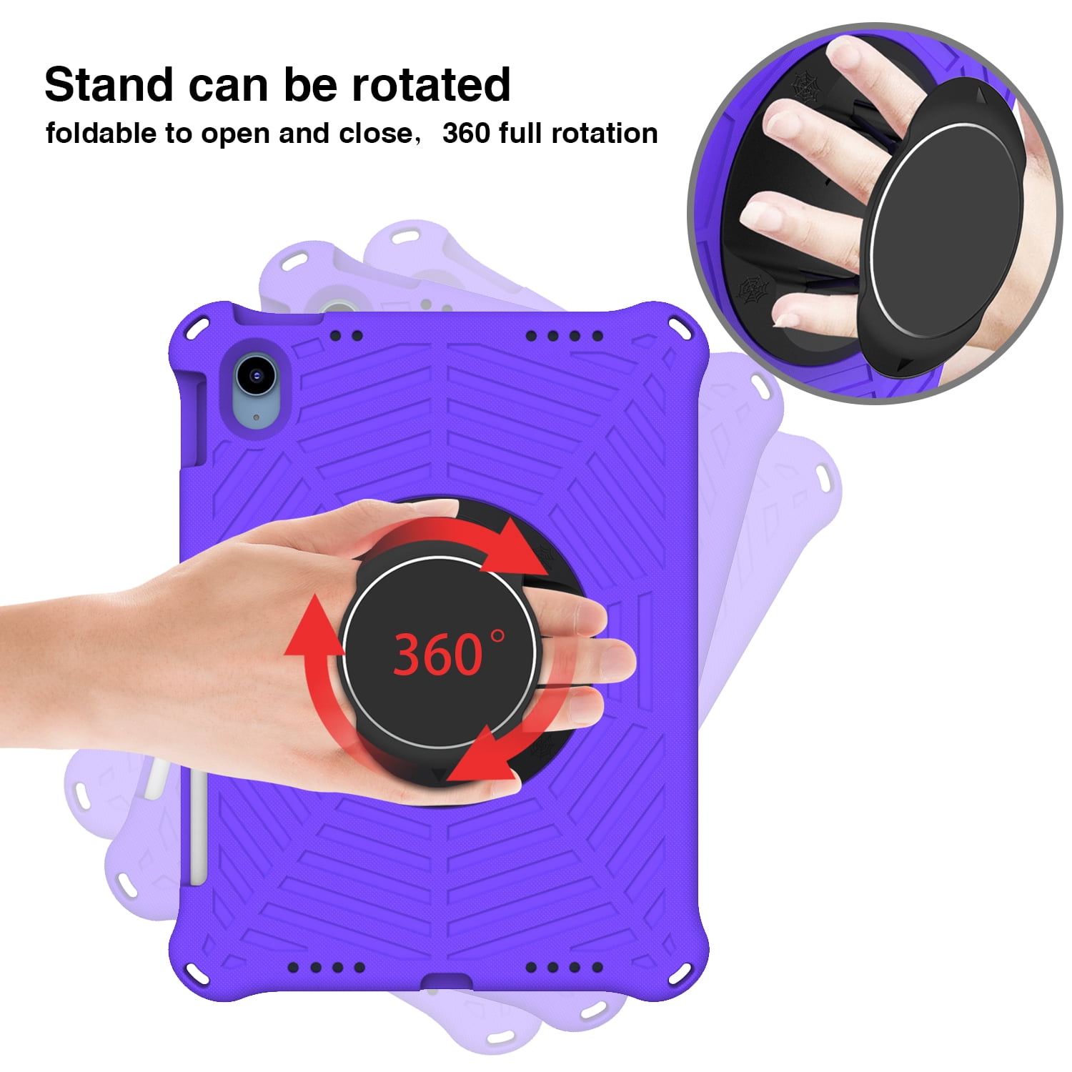 Dteck Rugged Case for Apple iPad (10th generetaion) 10.9-inch 2022, Shockproof Drop Protection Cover with 360 Rotatable Kickstand Shoulder Strap Pencil Holder for 10.9" iPad 10th Gen Case 2022,Purple