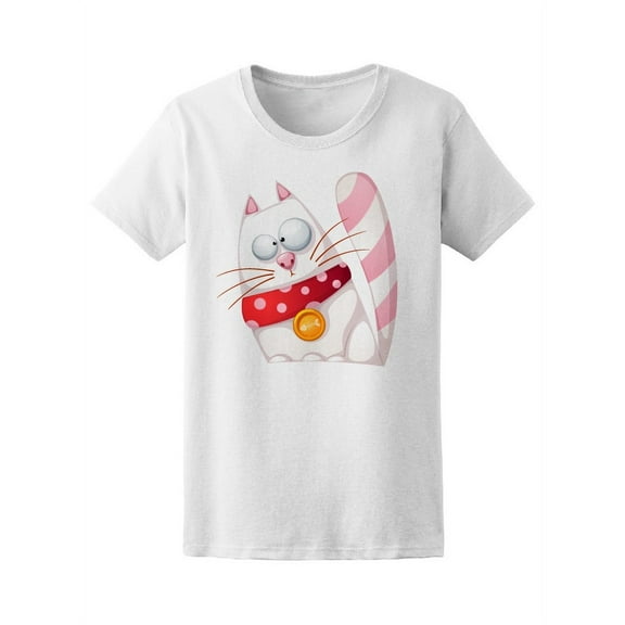 Funny Surprised White Kitty T-Shirt Women -Image by Shutterstock, Female Medium