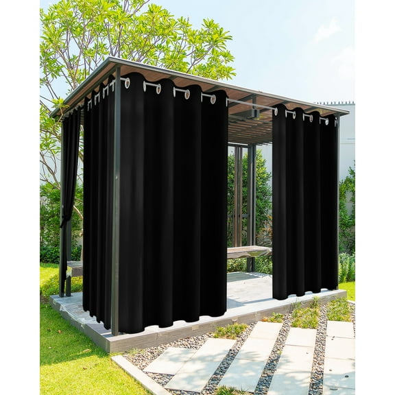 Outdoor Curtains for Patio, Black Solid, Waterproof Blackout Outside Curtain for Porch/Pergola/Gazebo, Pure Color Thermal Insulated Drapes for Cabana, 2 Panels, 54 x 84 Inch