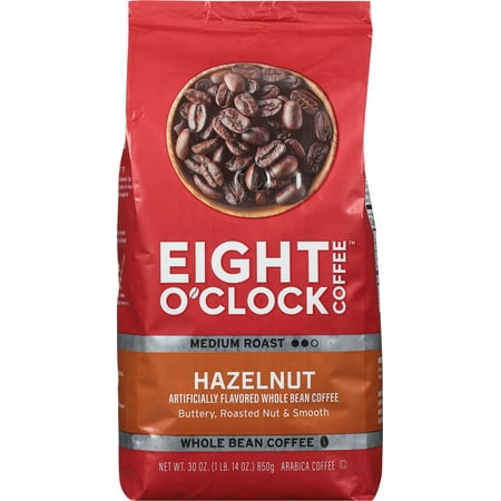 Eight O,Clock Coffee Hazelnut, Medium Roast Whole Bean Coffee, 30 Ounce (Pack Of 1), Buttery, Smooth & Nutty, 100% Arabica