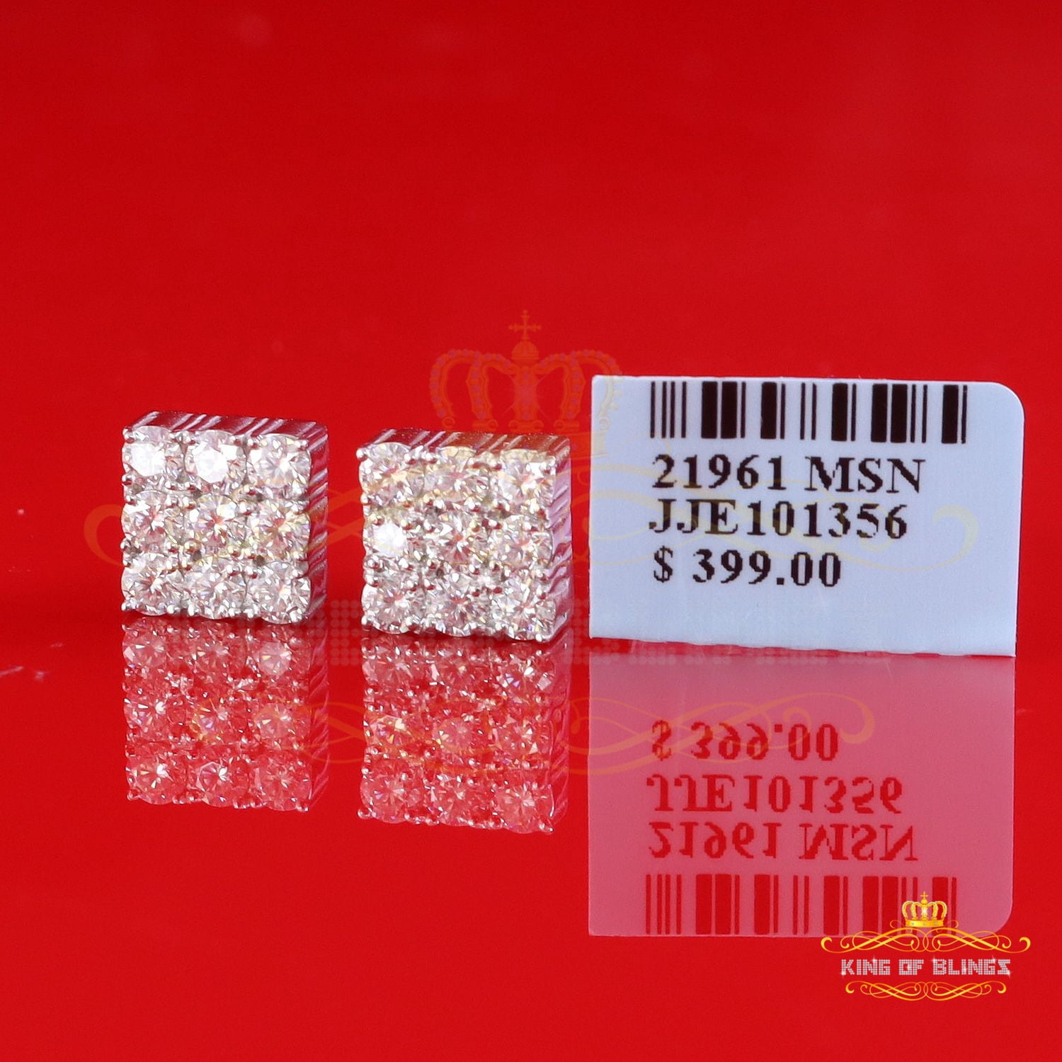 King of Bling's Women's/Men's 925 Silver White 2.00ct VVS 'D' Moissanite 9 stone Stud Earrings