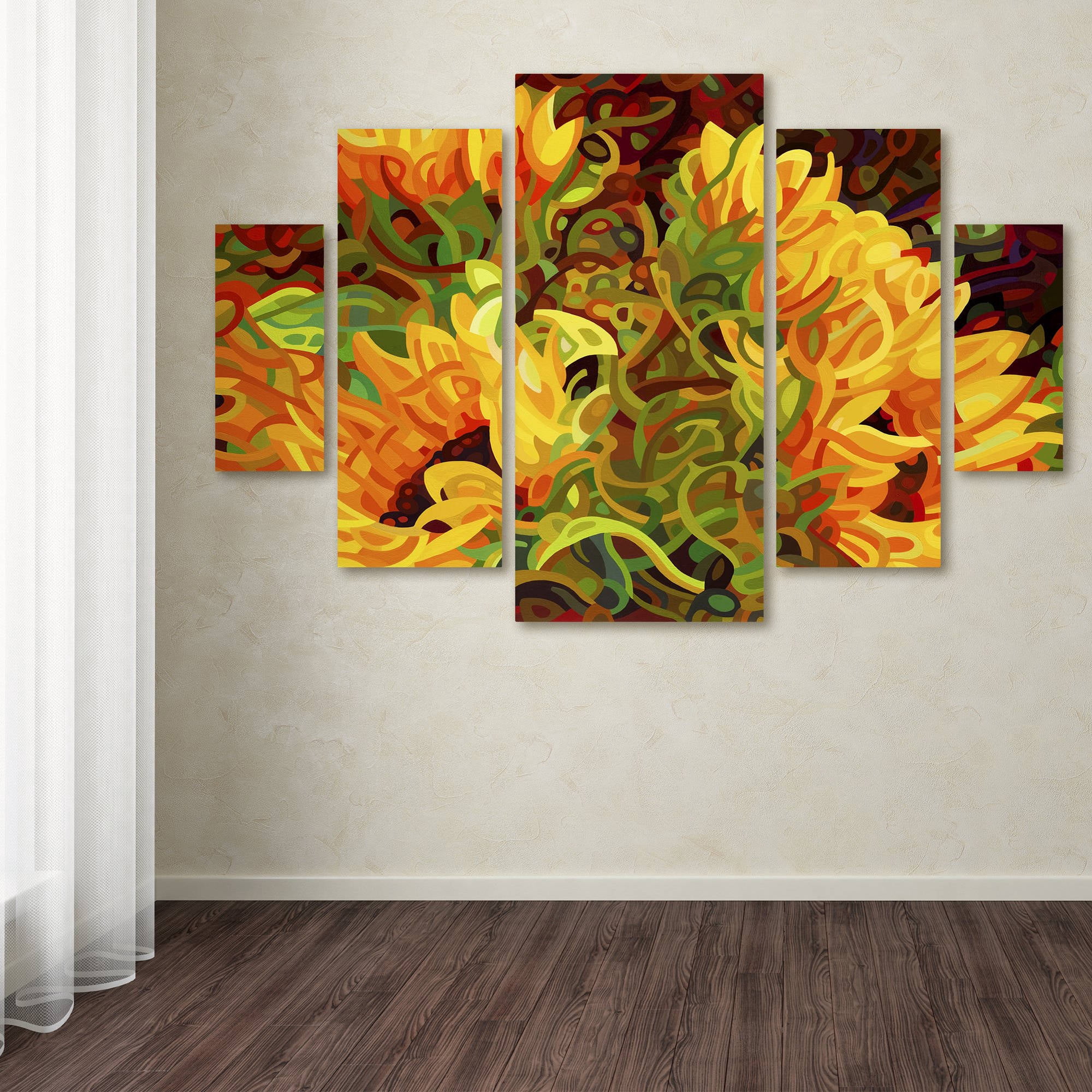 Trademark Fine Art "Four Sunflowers" Canvas Art by Mandy Budan 5-Panel Set