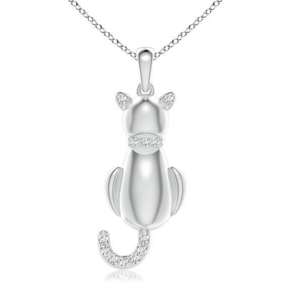 ANGARA Natural Classic Diamond Cat Pendant in 14K White Gold for Women (Size-1.4mm| Color-G| Clarity-VS2) | April Birthstone, Birthday, Anniversary, Jewelry Gift for Women | Natural Diamond Necklace