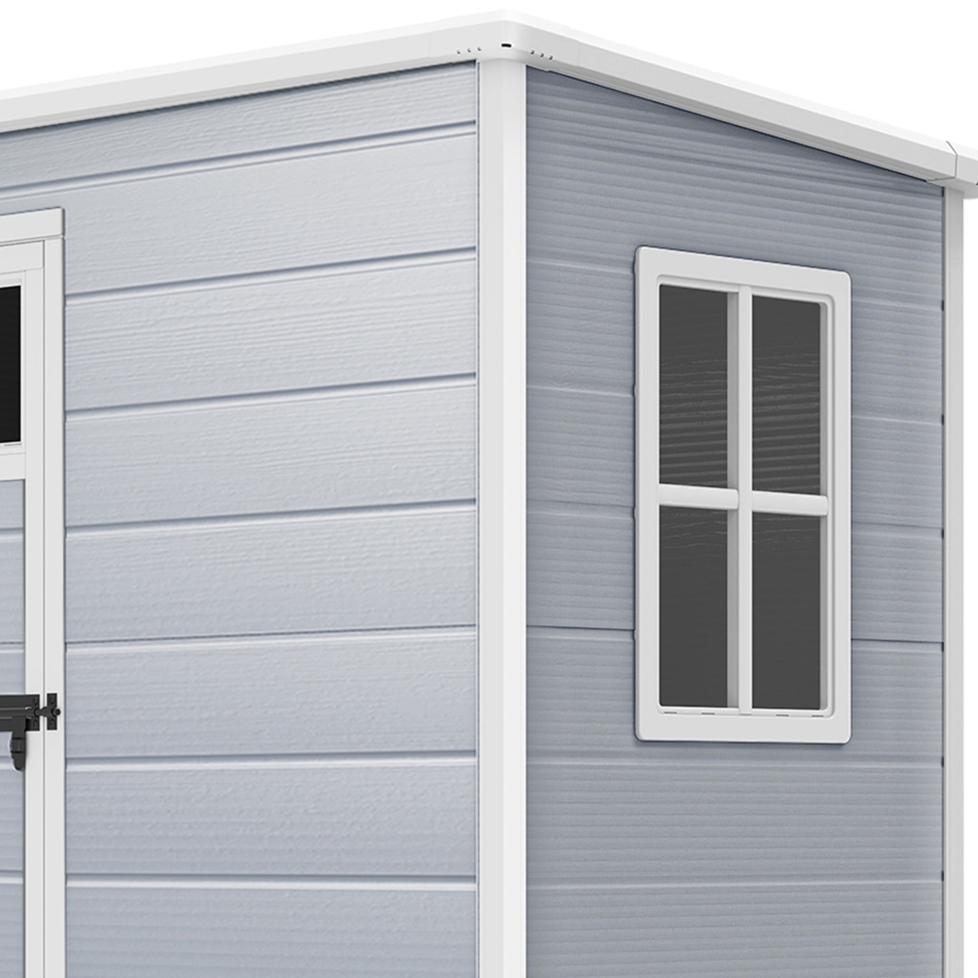 Uforic 5x3FT Outdoor Storage Shed with Windows, Floor, Lockable Doors, Waterproof Plastic, Gray